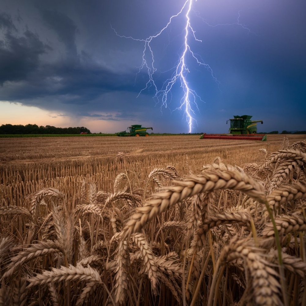 lighting bolt over farm
