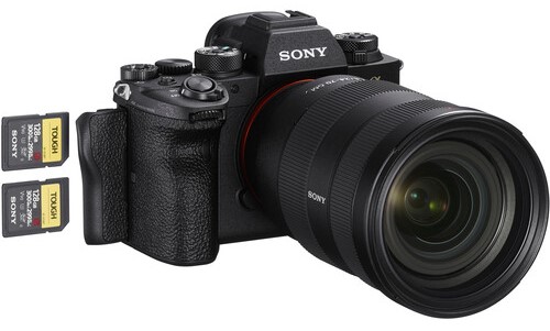 Sony a9 II Front with lens and duel memory cards