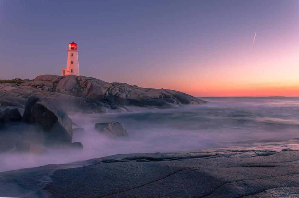 Sunset at Peggy's Cove Lighthouse Atlantic Coast Nova Scotia Canada 